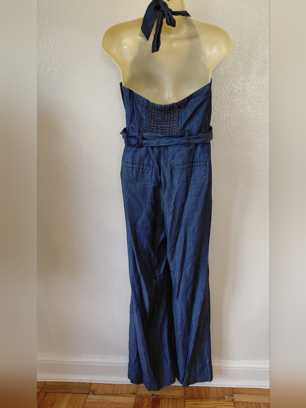 ELEVENSES- By Anthropologie Women's  Sz 6 Denim Look Halter Jumpsuit Blue, Flare - Picture 3 of 12